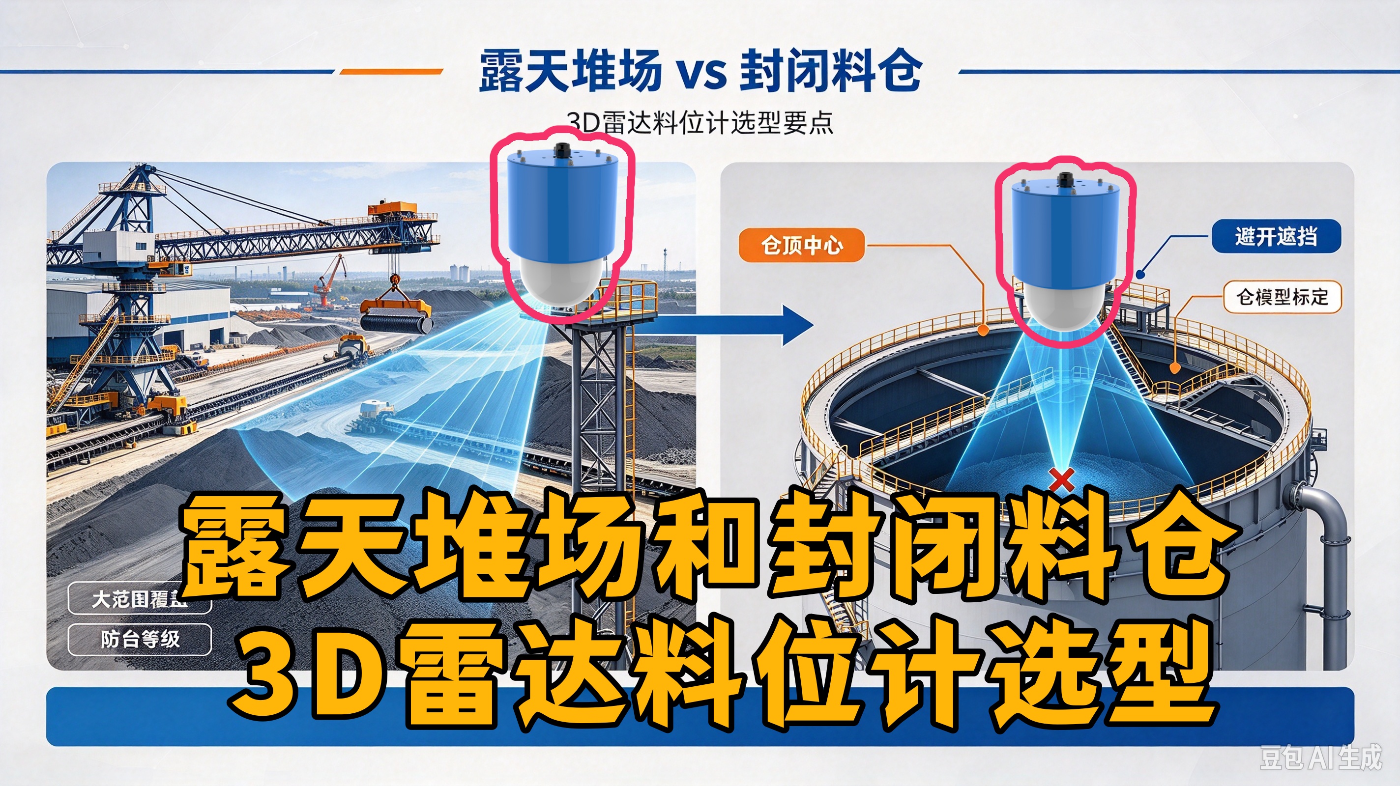 露天堆场和封闭料仓选3D雷达料位计有什么不同？选型要点全解析